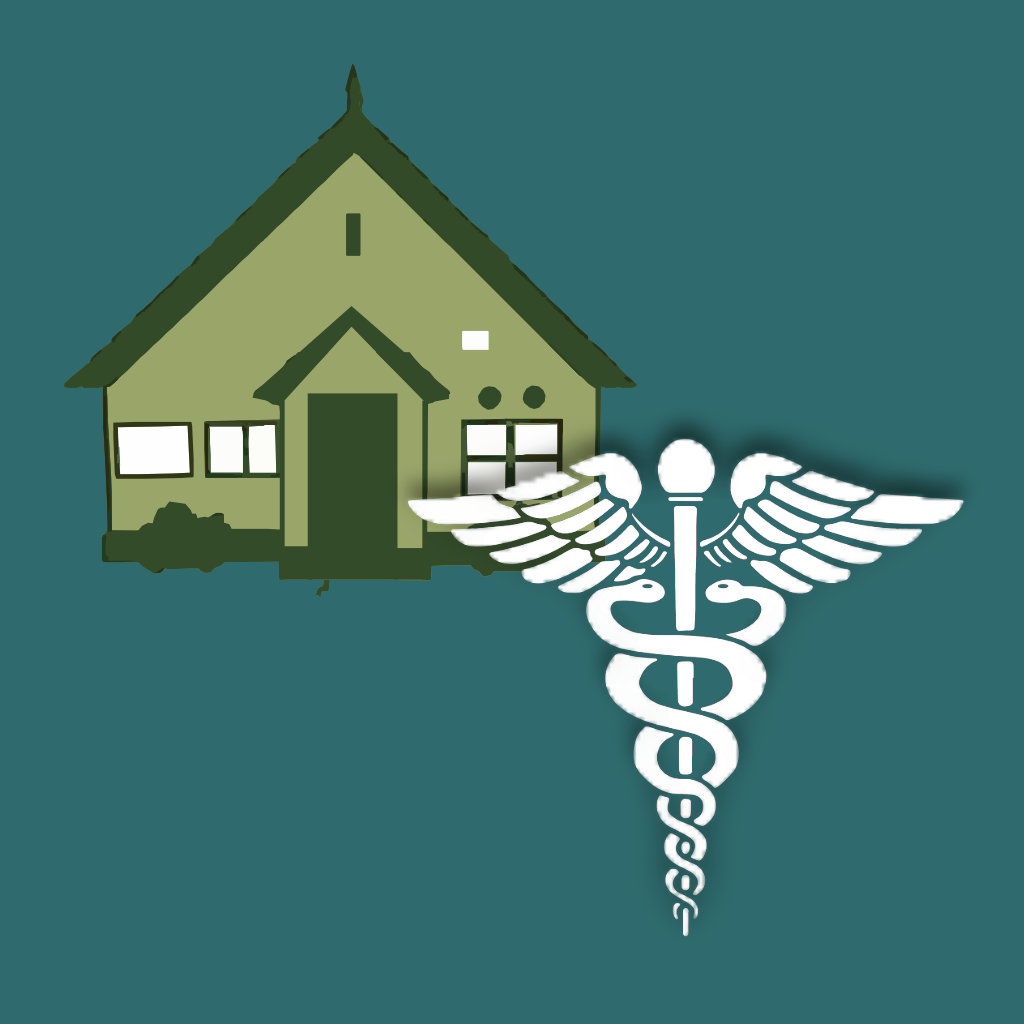 Illustration of the village hall with a medical symbol